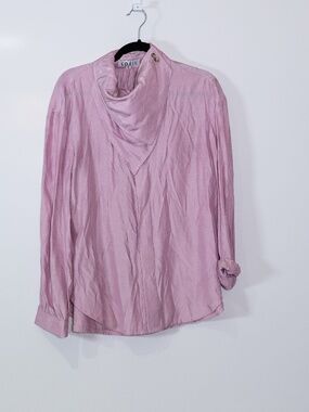 Loeil Silk Blend Wrap Scarf Neck Long Sleeve Lightweight Blouse Lilac Purple OS